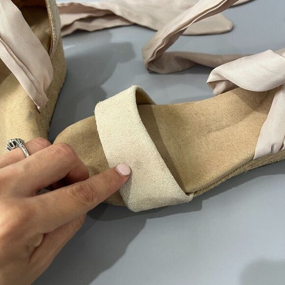 UGG Trina Jute Suede Wedge Tan Espadrille Ankle Ribbon Tie Sandals Size 6.5 - Picture 7 of 13